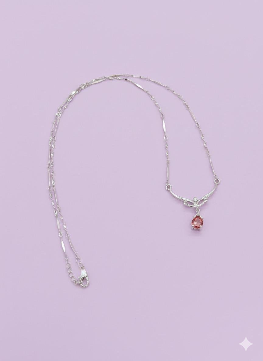 92.5 Silver  Elegant Orange Stone Minimalist Chain